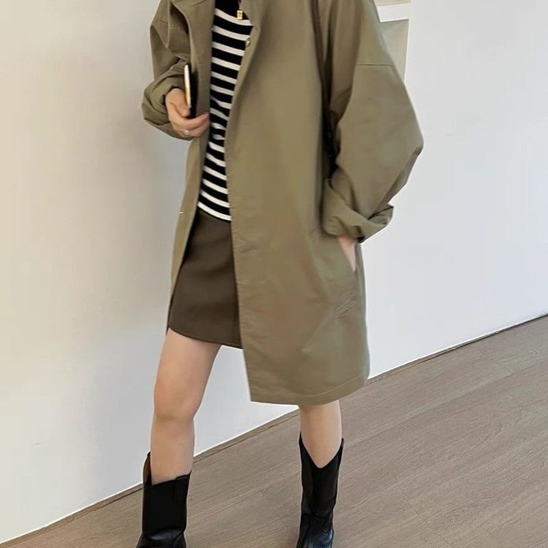 2025休闲立领中长款风衣新款欧货女装慵懒洋气宽松外套外穿简约|undefined