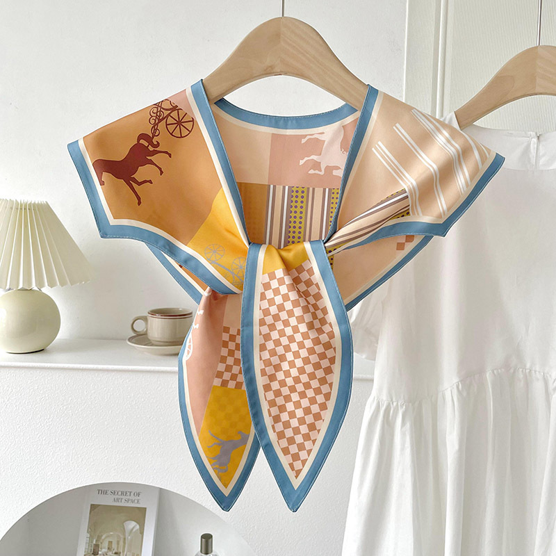 Chessboard Chal exterior de protección solar a cuadros de primavera y verano para mujer delgada Protección decorativa del cuello bufanda pequeña chaleco collar falso bufanda pequeña