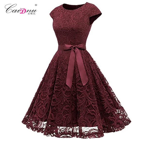 Elegant retro lace long skirt with a round collar