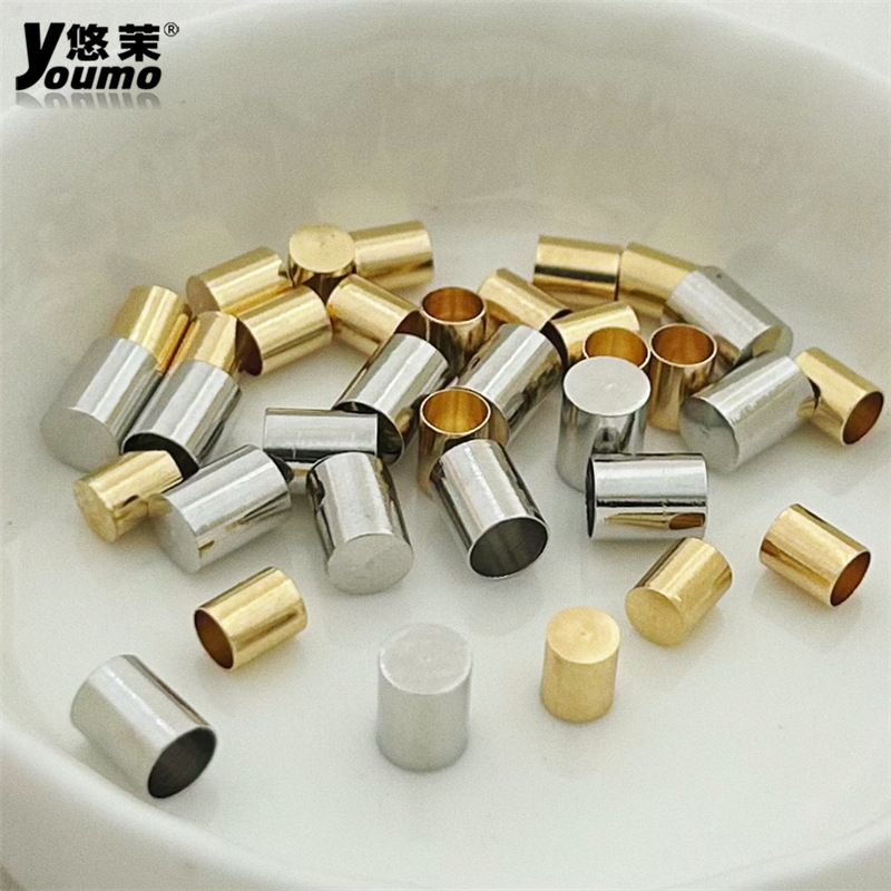 Brason chapado en oro sombrero de cuerda diy accesorios de joyería pesos de cabeza plana trenzado a mano tubo de extremo de hebilla manga sombrero de cobre fondo redondo