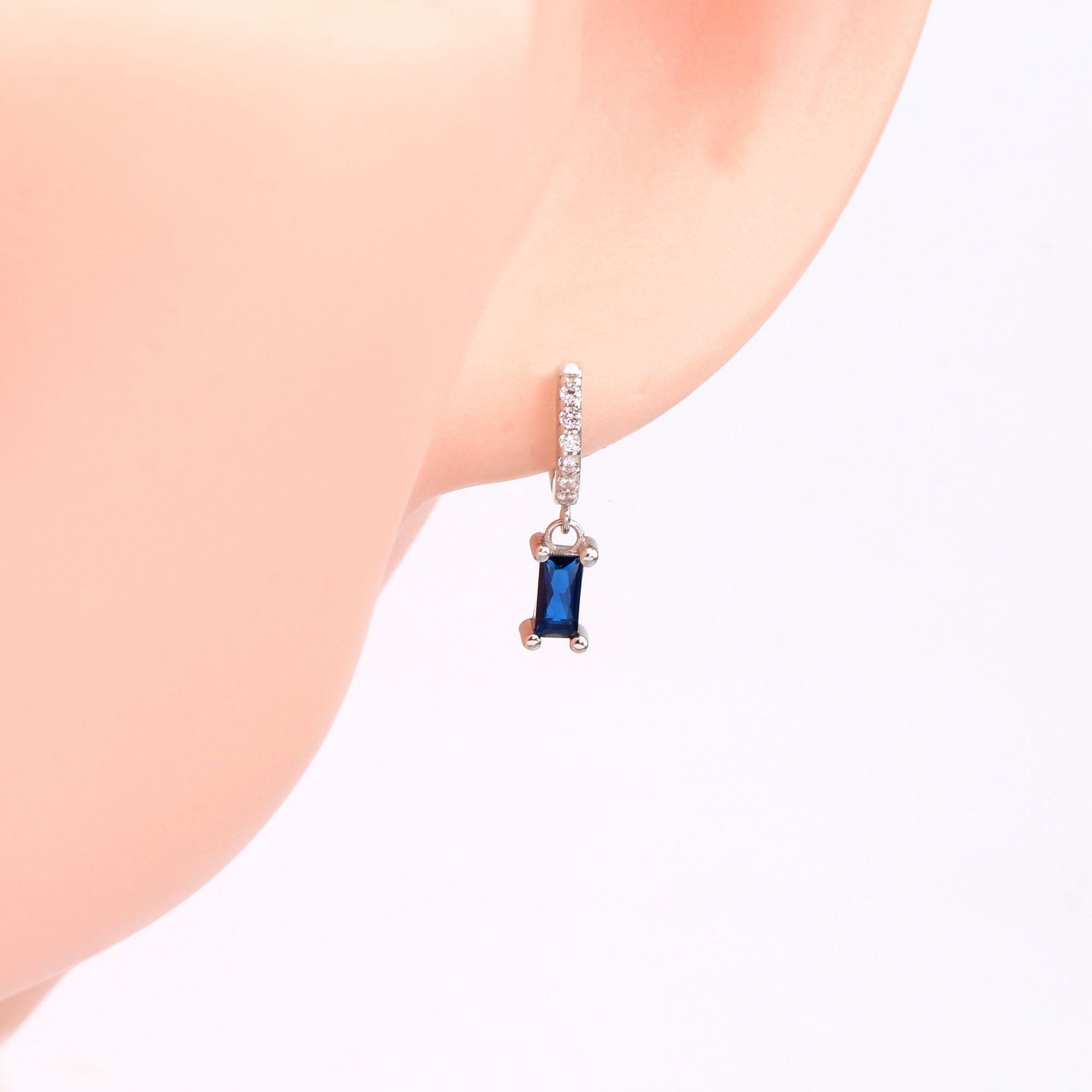 Daily Occasion 925 Sterling Silver Material 1 Pair 925 Sterling Silver Zircon Rectangle Drop Earrings