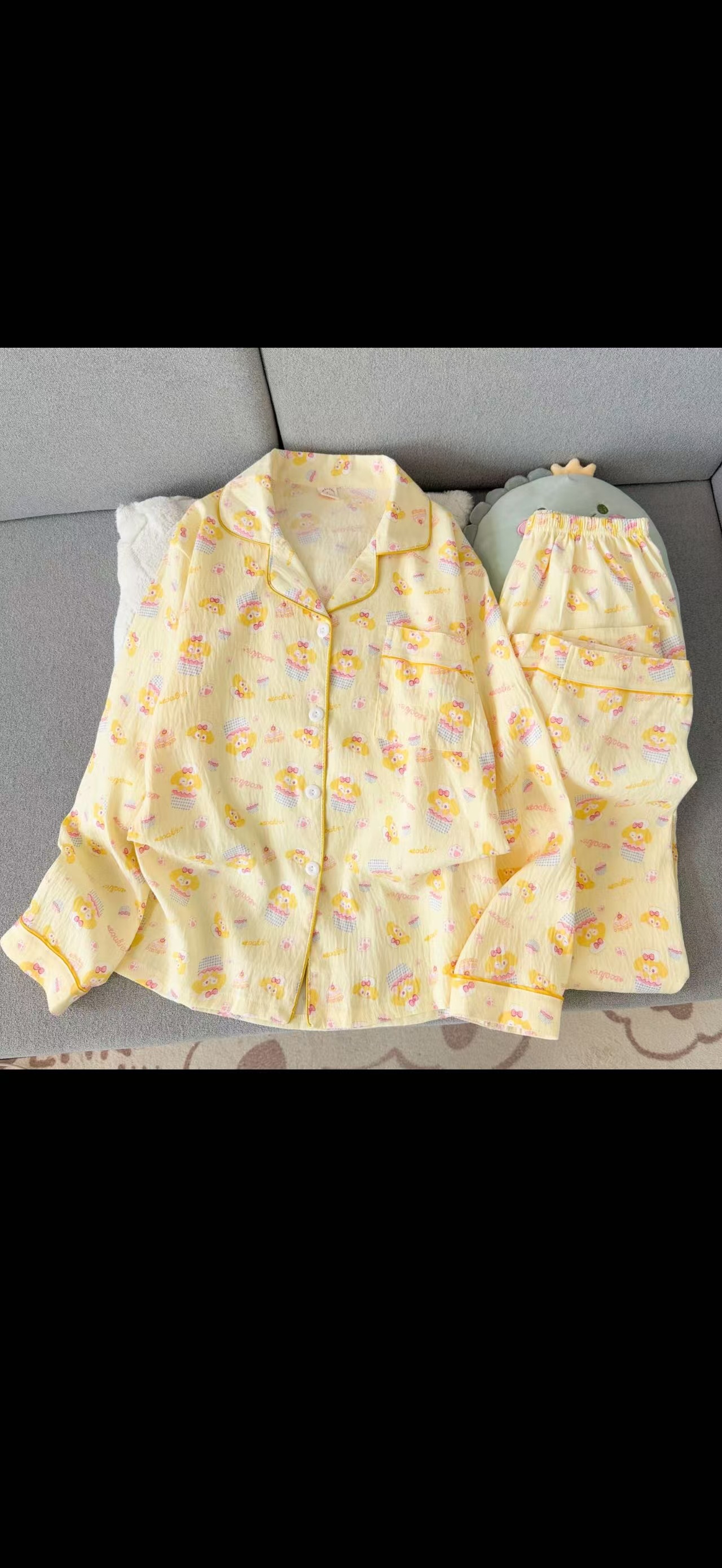 Al por mayor transfronterizo primavera y otoño dulce dibujos animados nubes de algodón pantalones de manga larga pijamas cardigans con solapa cubierta de ropa para el hogar