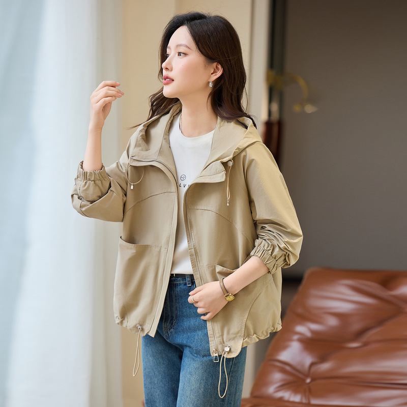休闲连帽风衣女春秋2025年新款中年妈妈宽松休闲百搭拉链减龄外套|undefined