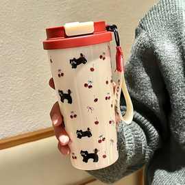 高颜值水杯塑料吸管杯小众可爱小狗咖啡杯ins风双饮学生杯子简约