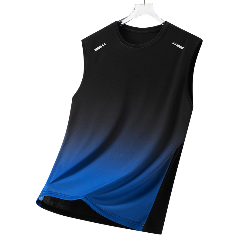 Cross-Border Popular Men's Gradient Sports Vest Summer Lightweight Sleeveless Round Neck T-Shirt Youth Loose Running Trendy T-Shirt