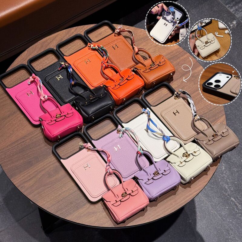 Suitable for Apple 17 Mobile Phone Case Iphone15Pro Max Pebbled Card Holder + Headphone Cover Mobile Phone Case 12 Trendy Women