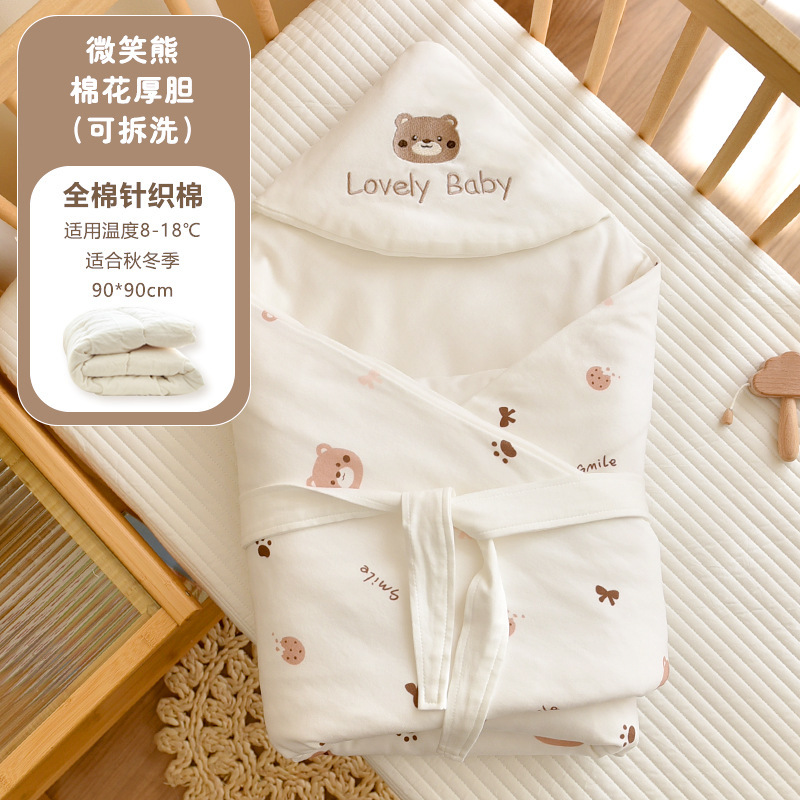 新生婴儿纯棉抱被宝宝秋冬加厚可拆棉花包被产房外出防风保暖襁褓|undefined