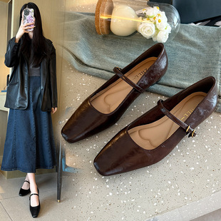 520-1 Square Head Spring Mary Jane Women's Shoes Commuter Thick Heeled Single Shoes Wide Fat Feet Low Heeled plus size Women's Shoes 41-43