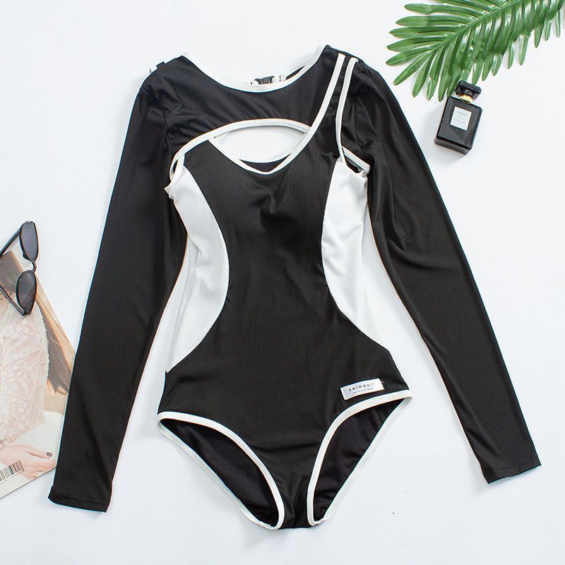 Traje de baño de una pieza mujer estudiante deportes conservador de manga larga adelgazamiento Sexy Slim moda chica traje de baño fábrica al por mayor