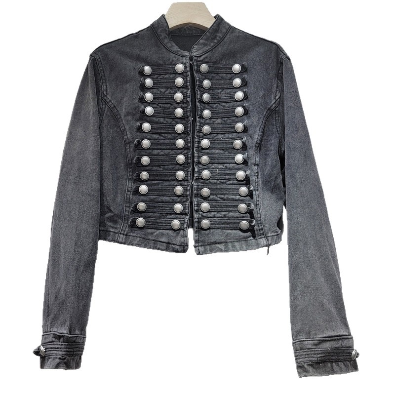 2026 primavera y verano nuevo estilo retro europeo y americano botón de cuello chaqueta de vaquín de mujer chaqueta corta