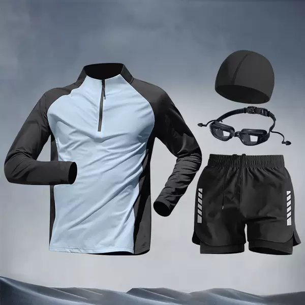 Swimsuit Men's Long-Sleeved Sun Protection Swimming Suit New Youth Swimming Trunks Top Full Set Adult Hot Spring Equipment
