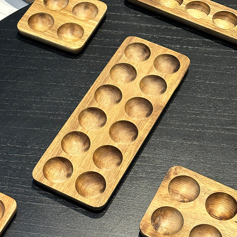 Caja de almacenamiento de huevos de madera maciza japonesa, bandeja de ranura para huevos de madera de acacia, estante para huevos, refrigerador, cocina, bandeja para huevos para el hogar