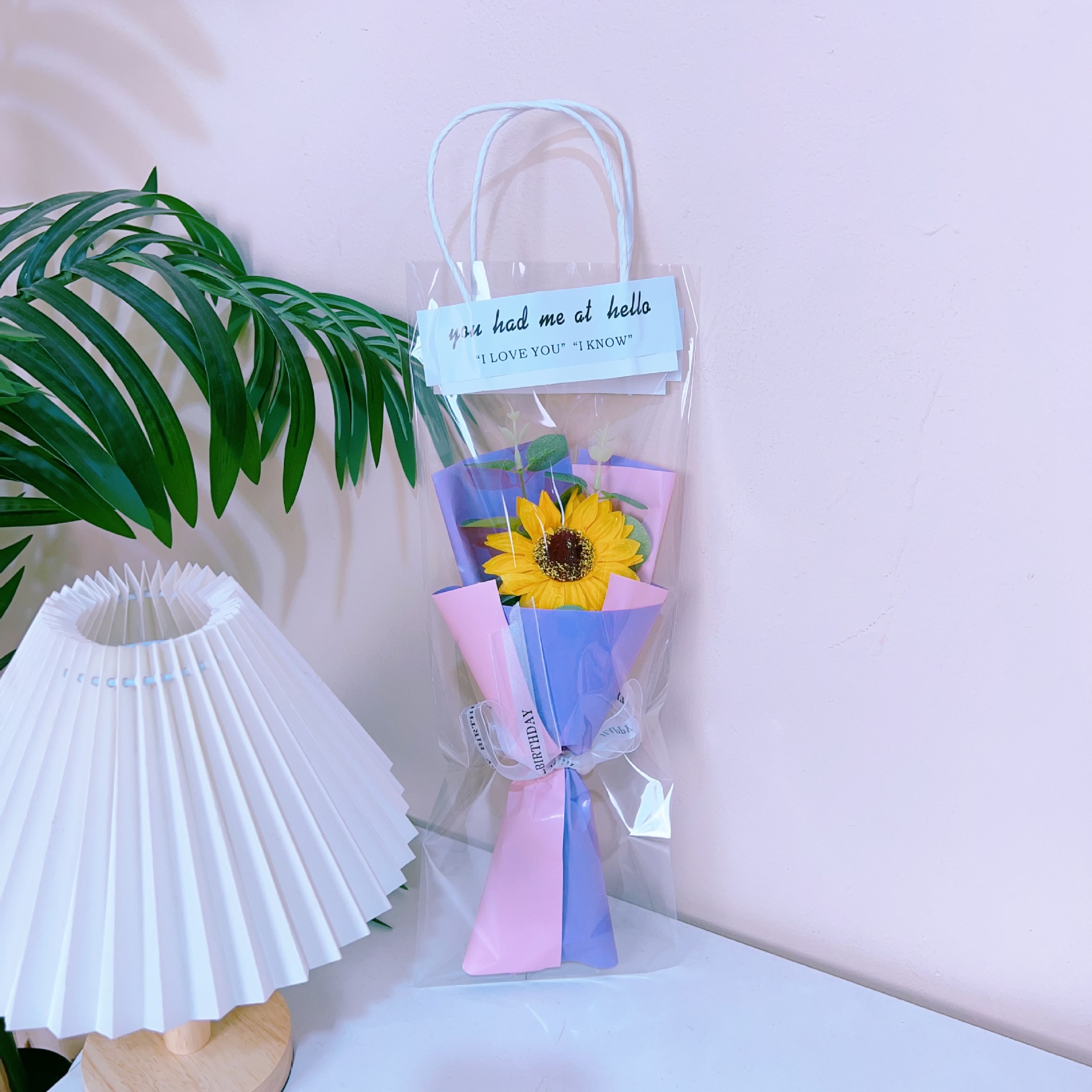 비누꽃 해바라기(보라색 포장) + 선물가방