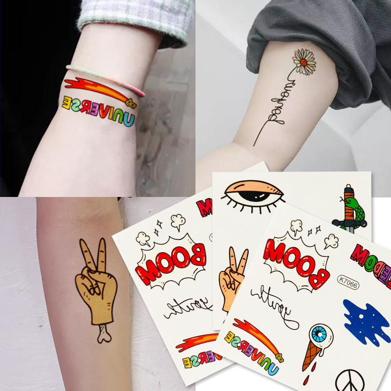 Cross-Border Hand-Painted Graffiti Tattoo Stickers for Couples, Cute Rainbow Small Fresh DIY Stickers, Temporary Disposable Tattoo Stickers