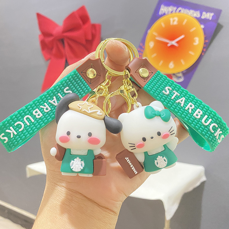 Sanrio Starbucks Parchia Dog Keychain Cute HelloKitty Bag Pendant Accessories Doll Machine Gift