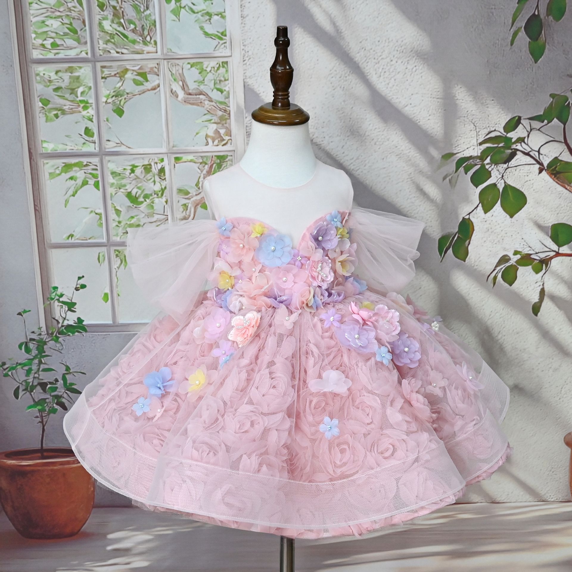 Mädchen Kleid Blumenmuster Französischer Stil Baumwolle_voghion.com