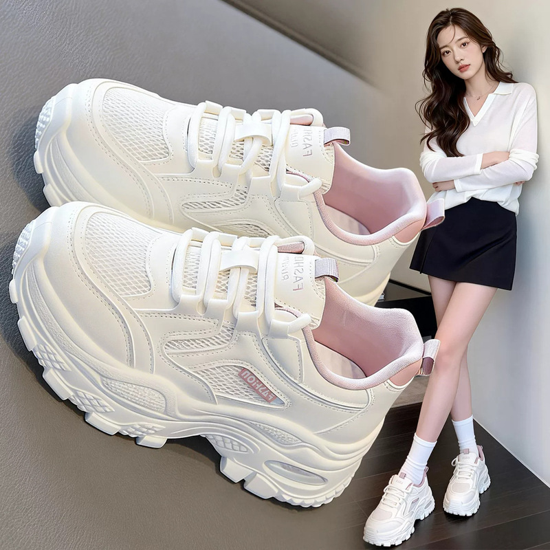 Women's Summer Mesh Shoes, Thin Sports Shoes, Breathable Mesh Surface, Height-Increasing White Shoes, Lightweight Soft Sole, Ultra-Light Dad Shoes, Popular Model Women's Summer Mesh Shoes, Thin Sports Shoes, Breathable Mesh Surface, Height-Increasing White Shoes, Lightweight Soft Sole, Ultra-Light Dad Shoes, Popular Model