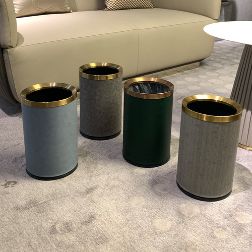 High-end Chinese-style trash bin for home use, suitable for living room, bedroom, study room, without lid, personalized creative ink and leather style, office and car use.