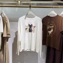 现货2025秋季新款宽松休闲卡通猫咪印花圆领长袖T恤上衣3G8701001