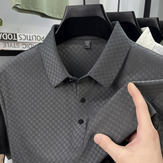 Ice Silk Polo Shirt Summer Men's New Business Casual Short-sleeved T-shirt Mesh Non-ironing Breathable Thin Top for Men