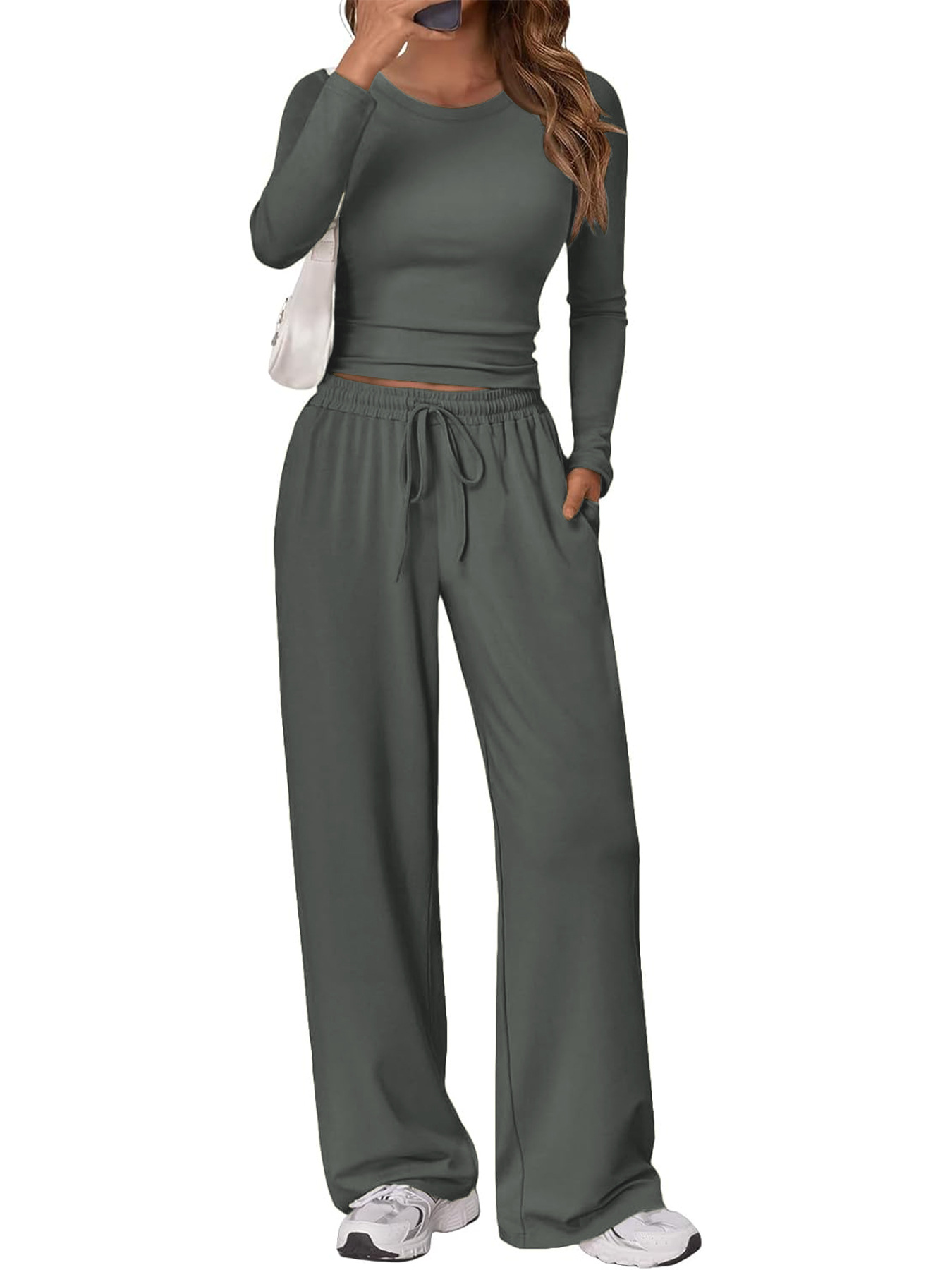 New Fashion Casual Suit Sports Yoga Autumn And Winter Crew Neck Long Sleeve Women_ecoleips.com