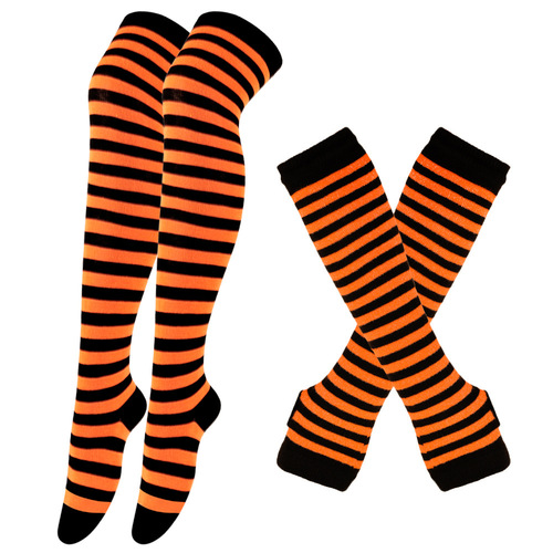 New Halloween Funny Socks Knee-High Socks Striped Socks European and American Costume Socks Set with Christmas Gloves