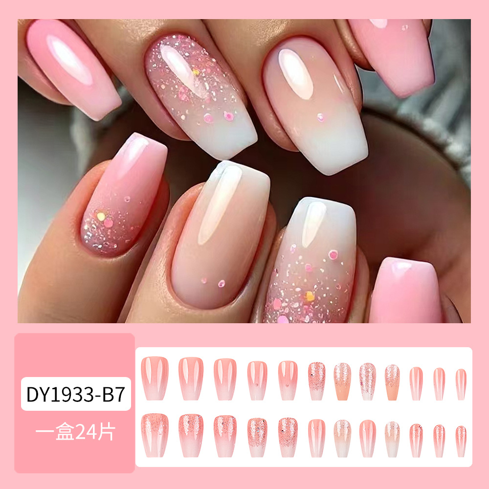 Chica caliente cielo estrellado rosa blanco gradiente uñas uñas brillo escalera corta temperamento uñas parche cruzado venta caliente