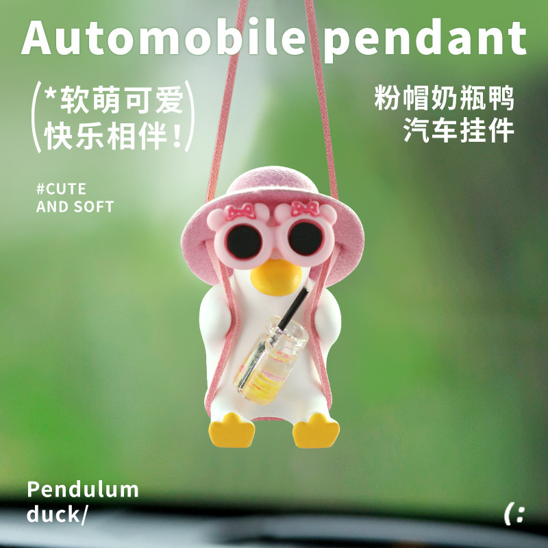 Duck Car Pendant Swing Car Rearview Mirror Hanging Decoration Car Interior Accessories Female Duck Swing Cartoon Car Decoration for Car Use