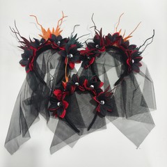 ハロウィンパーティー羽メッシュフェイスカバーヘッドギアローズスタイルブライダルプロムヘアアクセサリースカルヘッドバンド