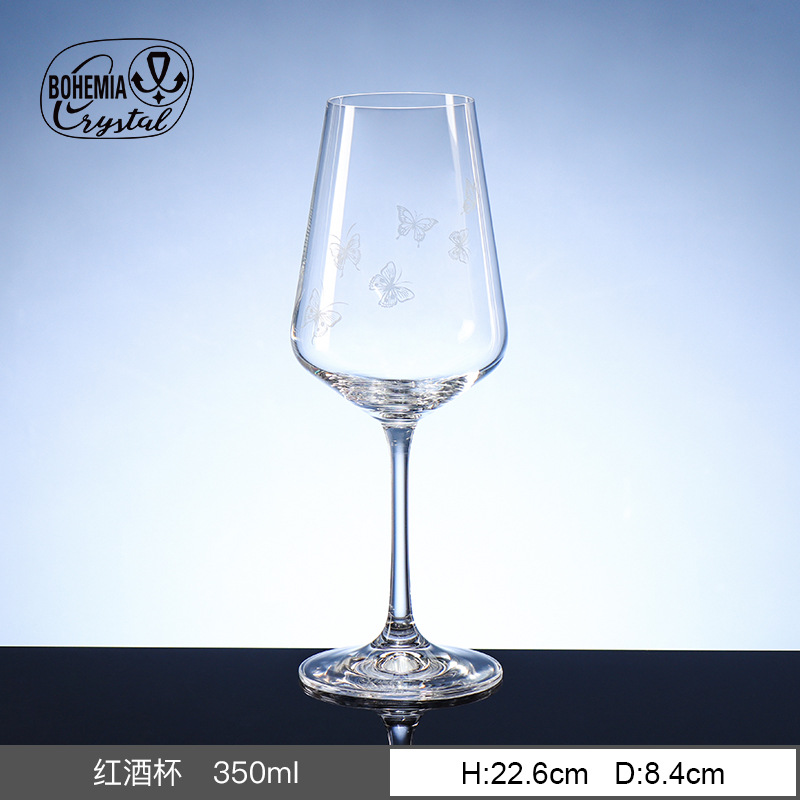 Copa de cristal iridiscente grabada importada de la República Checa, copa de champán con diseño de mariposa, copa de vino tinto, copa de whisky, relieve creativo personalizado.