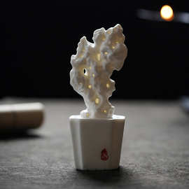 新中式禅意陶瓷太湖石珊瑚白瓷摆件茶室茶道茶桌茶空间设计软装饰