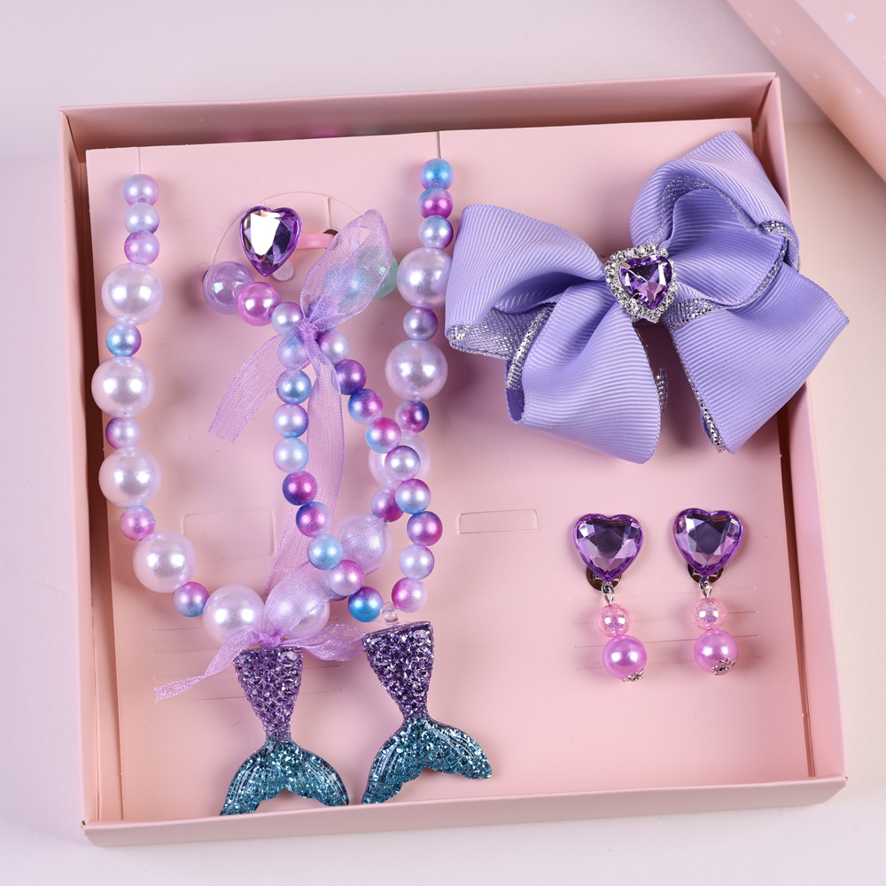Collar DE LOS NIÑOS sirena cola collar de perlas pulsera anillo pendientes traje niñas bebé joyería fábrica al por mayor