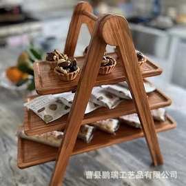厂家创意木质托盘三层水果蛋糕餐盘置物架收纳架多层托盘展示架
