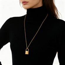 欧美跨境饰品 女式长款锁扣吊坠项链 亚马逊复古秋冬毛衣链