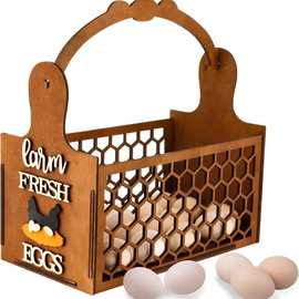 木制鸡蛋收纳篮手提式农舍鸭蛋鸡蛋储物篮镂空厨房水果蔬菜储物篮