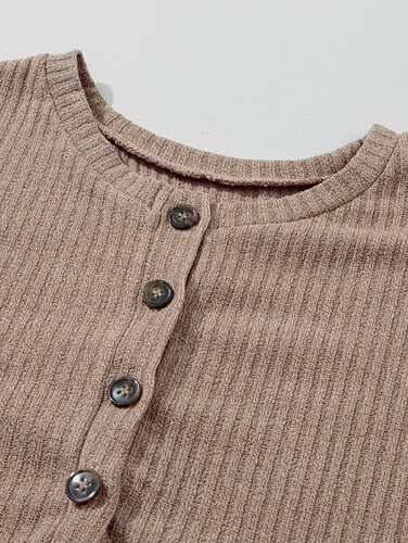 Pinstripe Half-Knit T-Shirt with Button Drop
