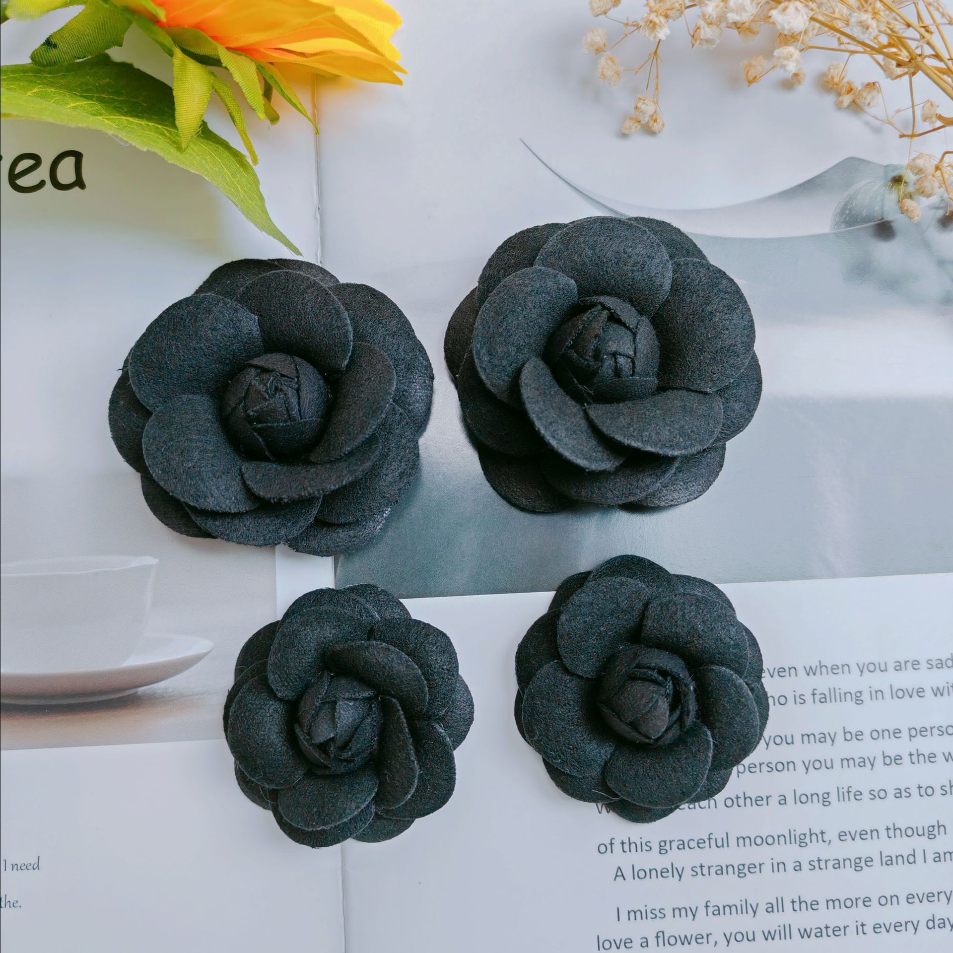 Handmade Camellia Brooch Floral Hair Accessory For Clothing_voghion.com