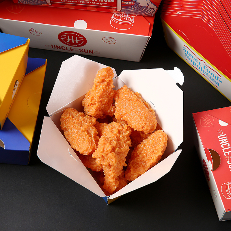 Caja de pollo frito comercial desechable transfronteriza personalizada, pierna de pollo sin descuento, arroz de pollo, caja de empaque de bocadillos, caja de comida para llevar de papel de aluminio