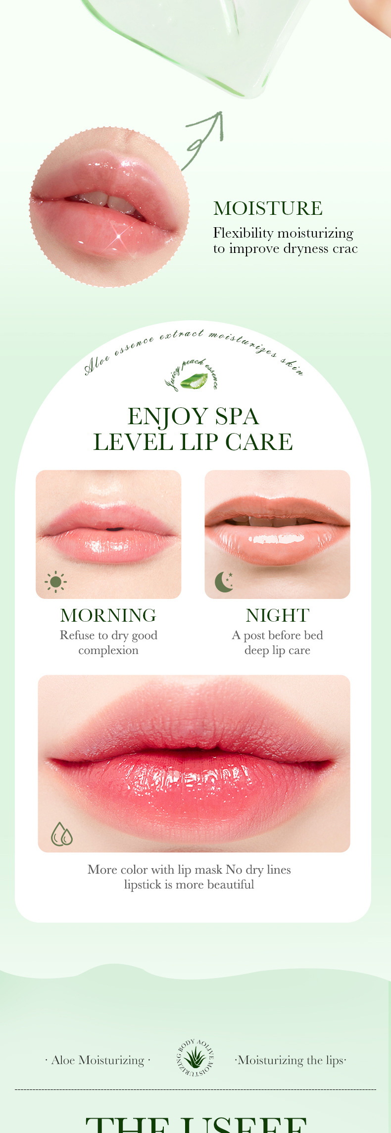 SADOER Aloe Vera Feuchtigkeitsspenderend, nährend Lippenmaske fir d'Verhënnerung vun Dréchent a Rëss am Gesiicht_voghion.com