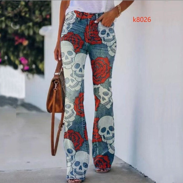 Cross-Border New Model, Popular on Independent Websites, European and American Style, Plus-Size Printed Faux Denim Thin Jeans for Women Cross-Border New Model, Popular on Independent Websites, European and American Style, Plus-Size Printed Faux Denim Thin Jeans for Women