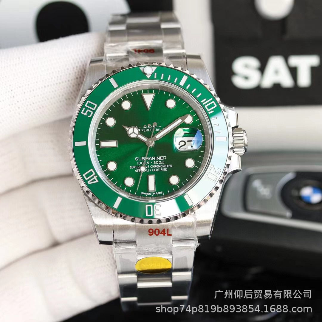 Clásico fantasma de agua verde fantasma de agua negra relojes mecánicos de cuarzo para hombres de negocios calendario de luz nocturna correa de acero impermeable