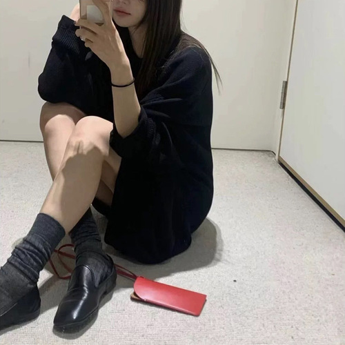 Cross-border necklace-style sunglasses bag, high-quality PU leather sunglasses storage bag, portable solid color sunglasses necklace bag