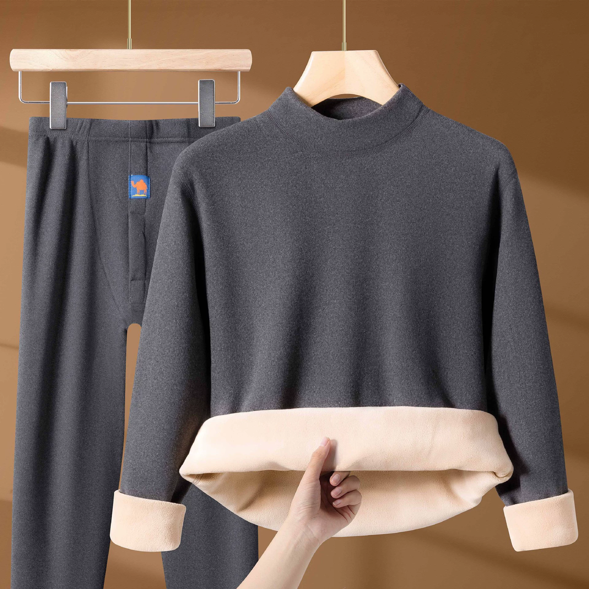 [Горбатый бархат] Осенний и зимний комплект термобелья для мужчин и женщин с половинным воротником и бархатным утолщением