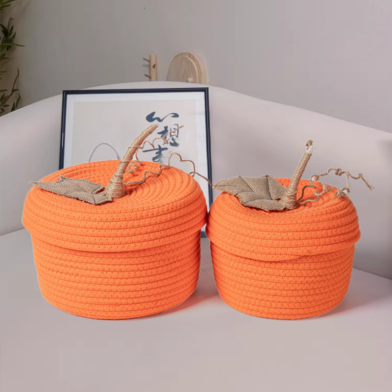 Amazon Halloween calabaza cesto de algodón tela de mano cesto de caramelo decoración de mesa cesto de almacenamiento