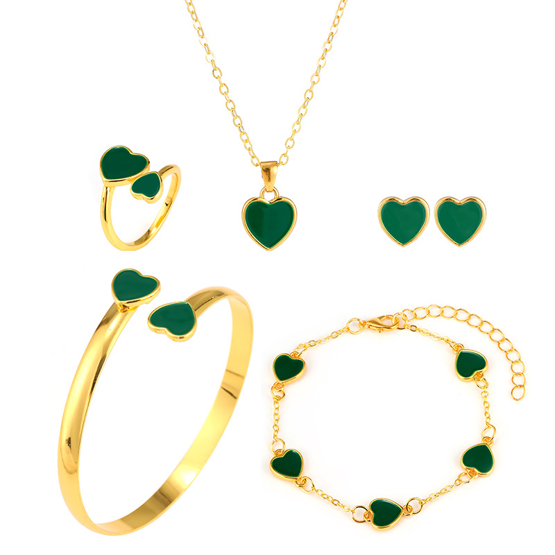Europa y los Estados Unidos venta cruzada de joyas de amor conjunto de pulseras de corazón de桃ar pulseras pendientes collares anillos joyas femeninas