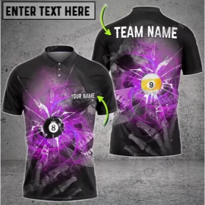 Billiards 8-Ball Pool Thunder and Lightning Personalized Name 3D Printed Men's Polo Shirt Summer Mesh Sports Top