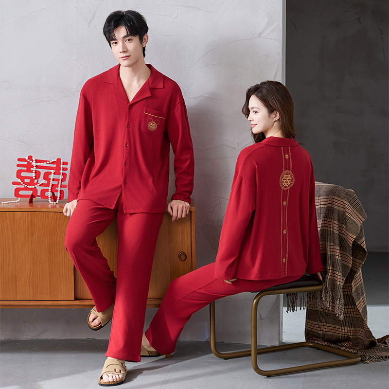 Pijamas de boda, nuevo matrimonio, vestido de terciopelo rojo, mujeres, otoño y invierno, hombre, nobles, parejas, pijamas, otoño y invierno