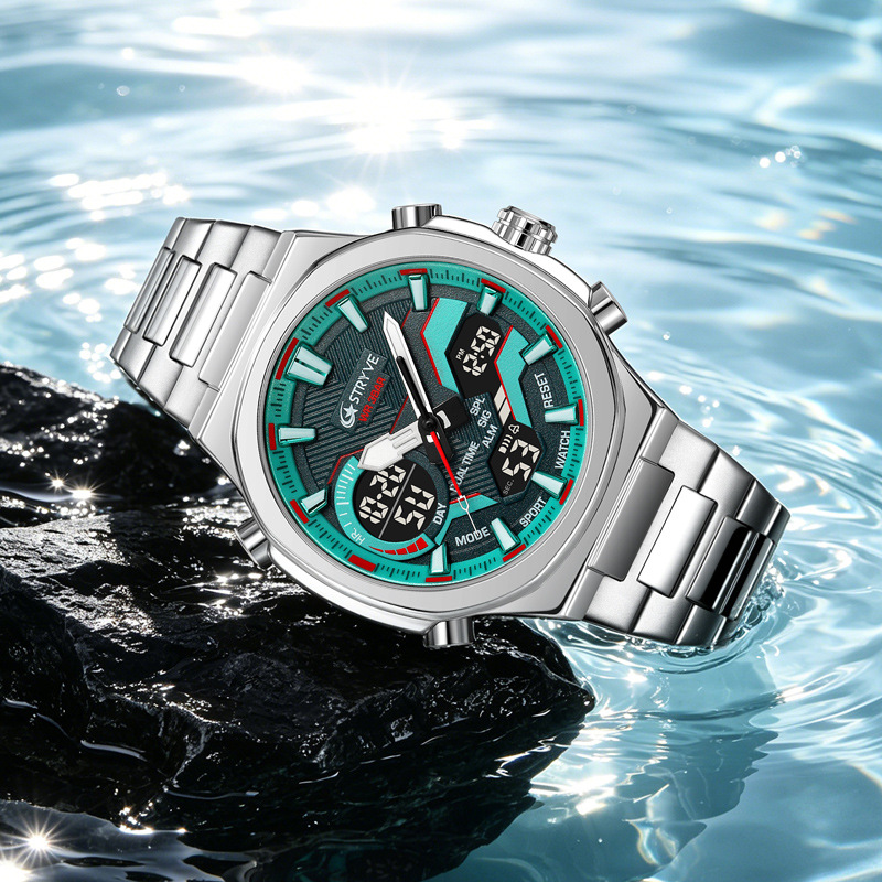 STRYVE hombre reloj deportivo resistente al agua reloj electrónico de cuarzo hombre reloj de pulsera de acero inoxidable reloj electrónico 8033