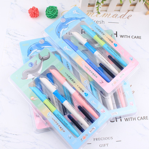 New cartoon interchangeable ink cartridge pen set creative student posture pen festival gift wholesale pen