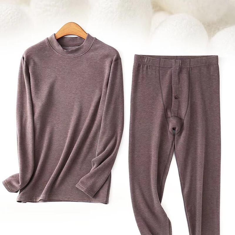 Comfortable velvet thermal underwear suit men's autumn and winter velvet fever semi-high collar thickened base shirt suit